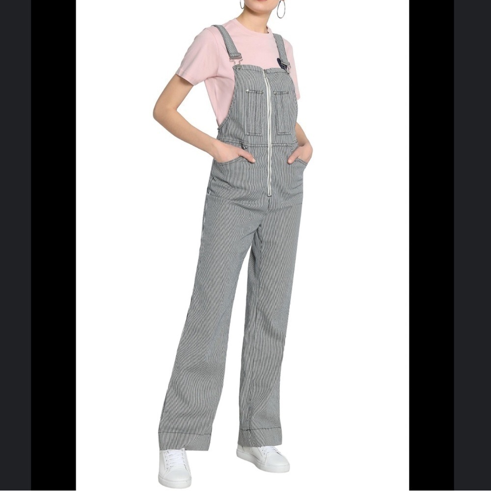 AlexaChung Blue White Stripe Zip Front Dungarees Overalls Size 27